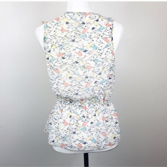 LC Lauren Conrad Bird Print Ruffled Sleeveless Blouse with Elastic Waist Small - Picture 12 of 12
